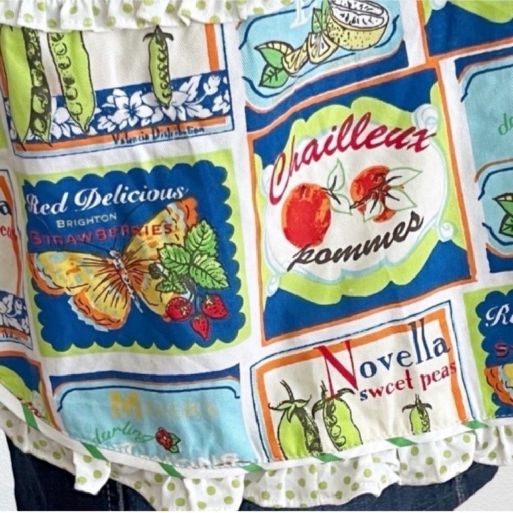 New Anthropologie Kitchen Vintage Inspired Ruffle Pinafore Apron OS White/Multi - Picture 6 of 13